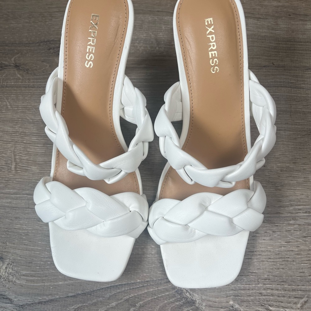 Express White Braided Heeled Sandals